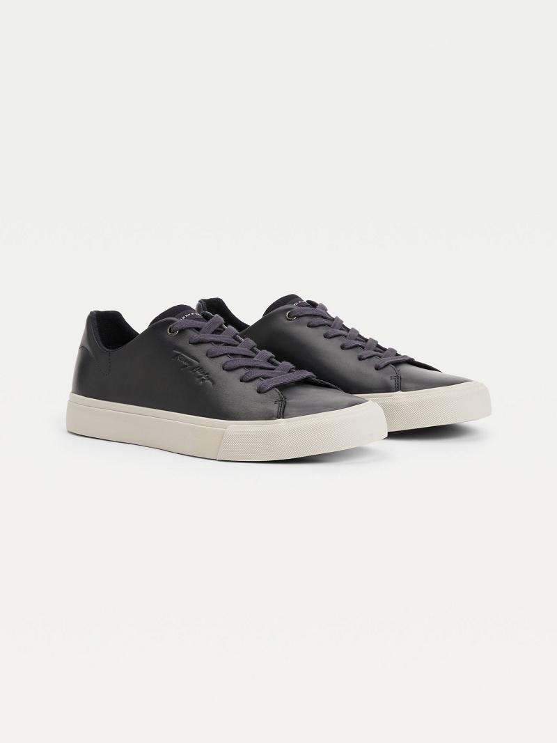 Férfi Tommy Hilfiger Felt accent leather Sneaker Sötétkék | HU 1400CTV